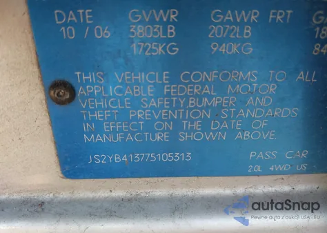 2007 Suzuki Sx4 Convenience/Rally из США, поврежденный, VIN JS2YB413775105313